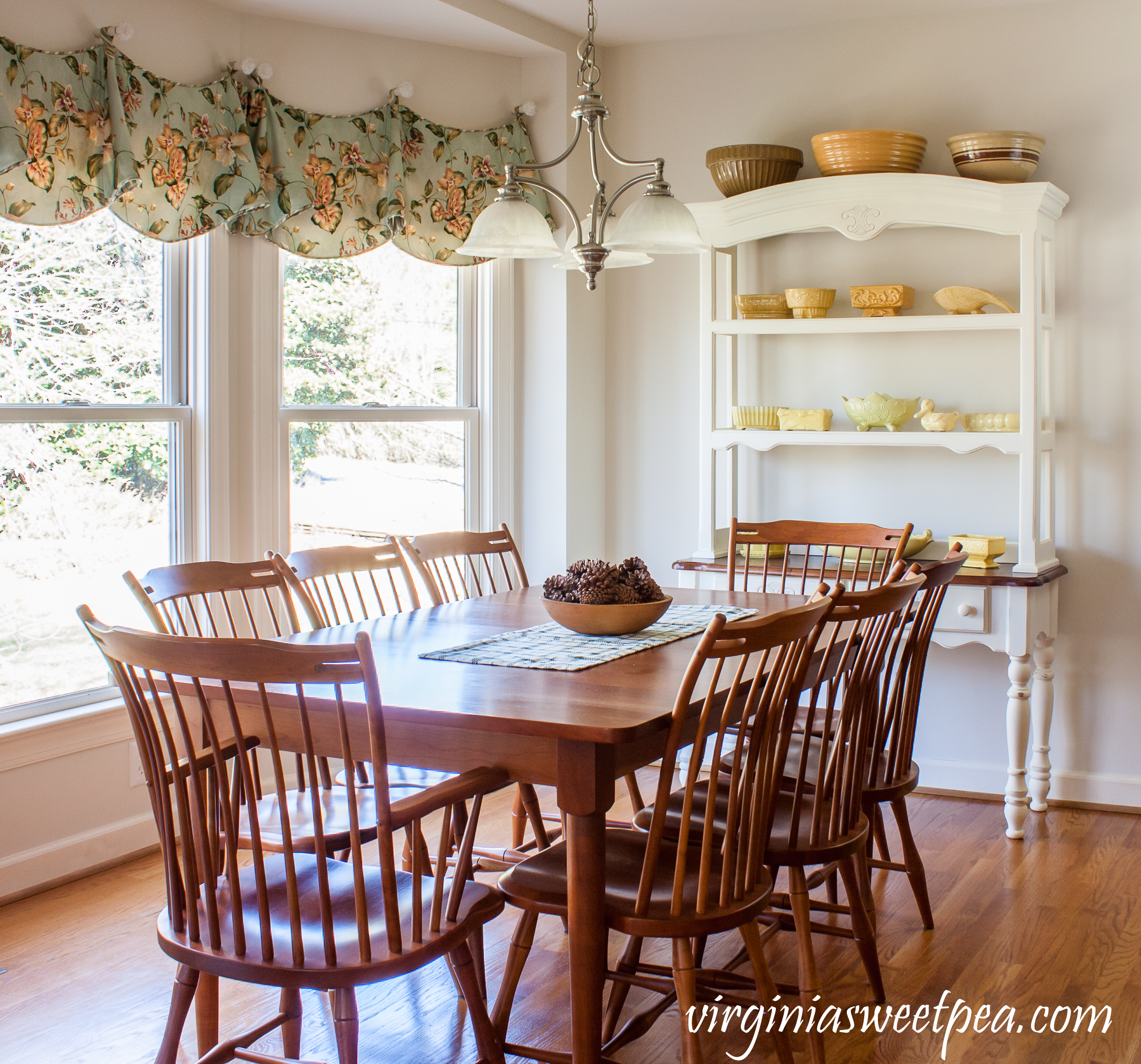 Farmhouse Hutch With Vintage Yellow Pottery | Virginia Sweet Pea 